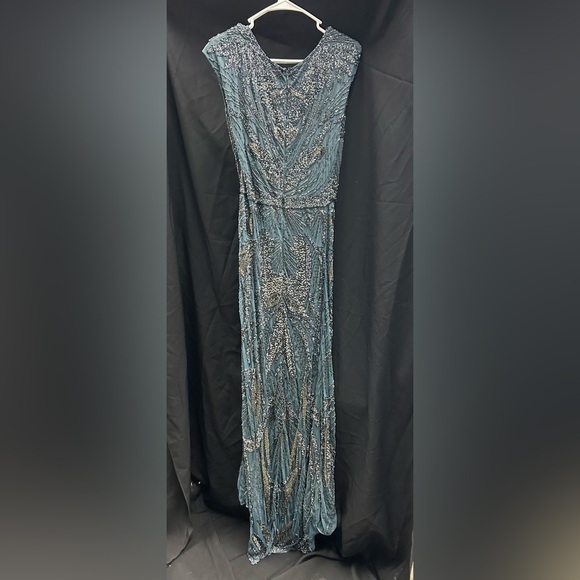 Mac Duggal 5227 NWT High Slit Beaded Dress in Charcoal - Picture 7 of 9